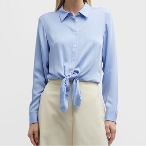 Theory Dark Gray Long Sleeve Hemp Button Down Tie Front Shirt